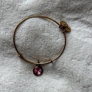 Alex and Ani Gold-Tone Bangle with Pink Crystal Charm